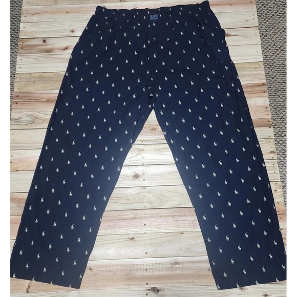 POLO RALPH LAUREN SLEEPWEAR PANTS‎ MENS XL BLUE COTTON TAN ALL OVER PONY PRINT - Picture 1 of 7